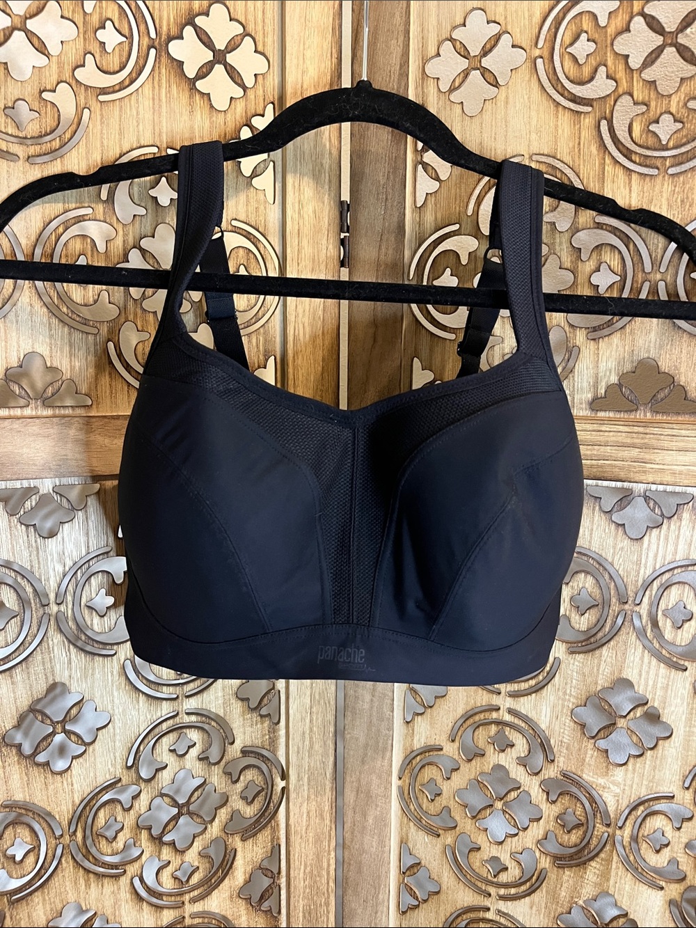 Panache Black High-Impact Sports Bra with Mesh Panels